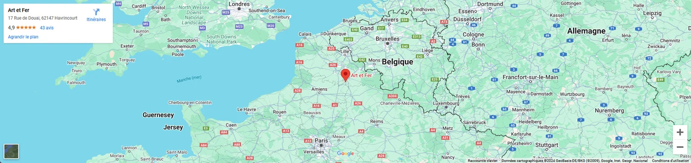 Carte de localisation et d’intervention de l’atelier Art et Fer à Havrincourt